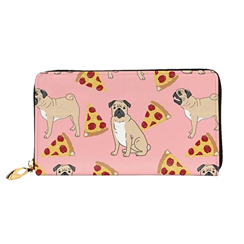 DANLIM Mops Pizza Pink Damen Leder Geldbörse Handheld Bag Karten Tasche Reißverschluss Geldbörse, Schwarz, Einheitsgröße von DANLIM