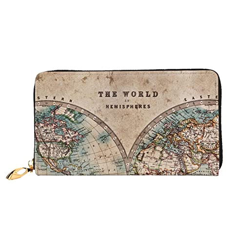 DANLIM Old Stained World Map Damen Leder Geldbörse Handtasche Kartentasche Reißverschluss Geldbörse, Schwarz, Einheitsgröße von DANLIM