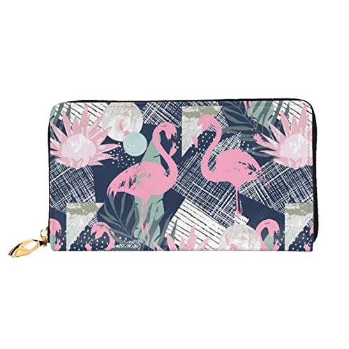 DANLIM Pink Flamingo And Leaves Damen Leder Geldbörse Große Kapazität Kreditkartenhalter Handy-Handgelenkschlaufe Geldbörse, Schwarz, Einheitsgröße, Schwarz, Einheitsgröße, Schwarz , Einheitsgröße von DANLIM