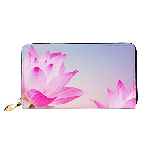 DANLIM Rosa Lotus Blumen Damen Leder Geldbörse Handtasche Kartentasche Reißverschluss Geldbörse, Schwarz, Einheitsgröße von DANLIM