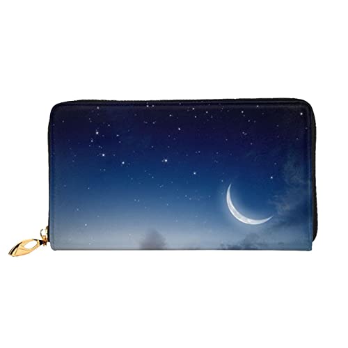 DANLIM Sky With Moon Damen Leder Geldbörse Handheld Bag Kartentasche Reißverschluss Geldbörse, Schwarz, Einheitsgröße von DANLIM