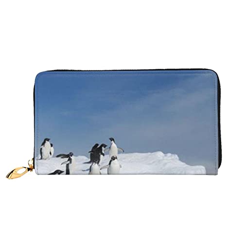 DANLIM Snow Mountain Pinguin Damen Leder Geldbörse Handtasche Kartentasche Reißverschluss Geldbörse, Schwarz, Einheitsgröße von DANLIM
