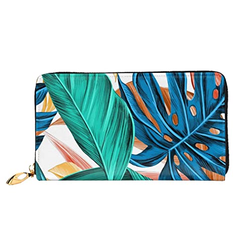 DANLIM Tropical Palm Tree Leaf Damen Leder Geldbörse Handtasche Kartentasche Reißverschluss Geldbörse, Schwarz, Einheitsgröße von DANLIM