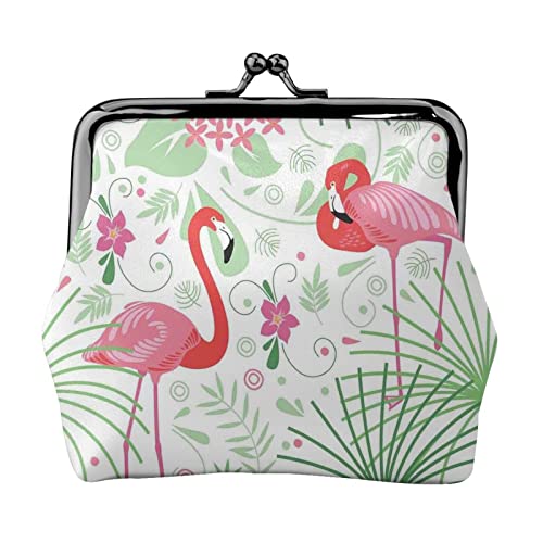 Danlim Damen Leder Münzbörse Vintage Kleine Geldbörse Bargeld Tasche mit Kiss Lock Floral Flamingo Botanik, Schwarz, Einheitsgröße, Neutral von DANLIM