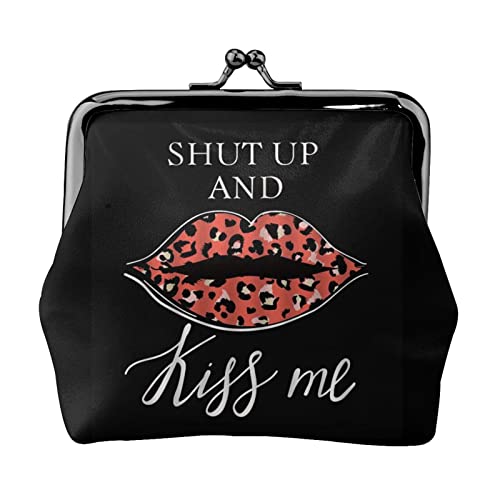 Danlim Damen Leder Münzbörse Vintage Kleine Geldbörse Bargeld Tasche mit Kiss Lock Leopard Lippen, Schwarz, Einheitsgröße, Neutral von DANLIM