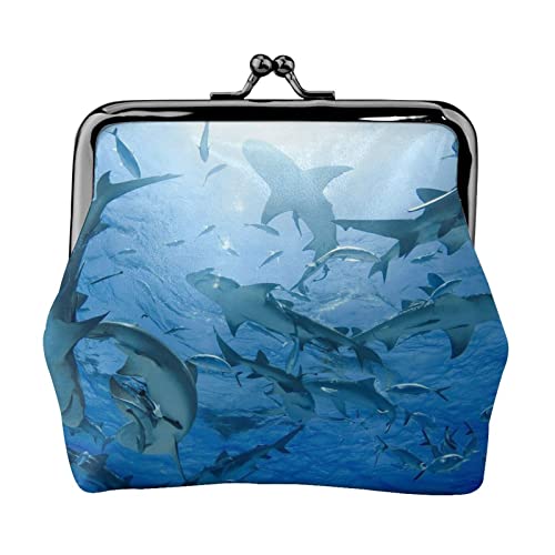 Danlim Damen Leder Münzbörse Vintage Kleine Geldbörse Bargeld Tasche mit Kiss Lock Ocean Animal Shark, Schwarz, Einheitsgröße, Neutral von DANLIM