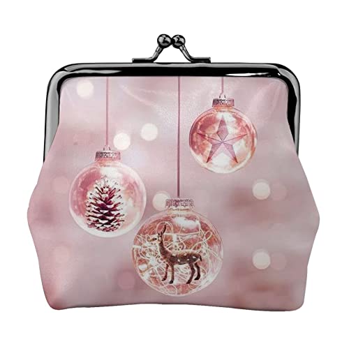 Danlim Damen Leder Münzbörse Vintage Kleine Geldbörse Bargeld Tasche mit Kiss Lock Rosa Weihnachtsball, Schwarz, Einheitsgröße, Neutral von DANLIM