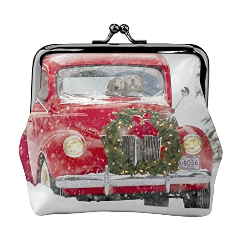 Danlim Damen Leder Münzbörse Vintage Kleine Geldbörse Bargeld Tasche mit Kiss Lock Weihnachten Red Truck, Schwarz, Einheitsgröße, Neutral von DANLIM