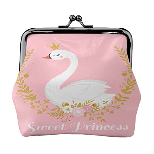 Danlim Damen Leder Münzbörse Vintage Kleine Geldbörse Geldbeutel Bargeld Tasche mit Kiss Lock Cute Swan, Schwarz, Einheitsgröße, Neutral von DANLIM