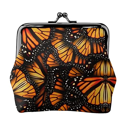 Danlim Damen Leder Münzbörse Vintage Kleine Geldbörse Geldbeutel Bargeld Tasche mit Kiss Lock Heaps of Orange Monarch Schmetterlinge, Schwarz, Einheitsgröße, Neutral von DANLIM