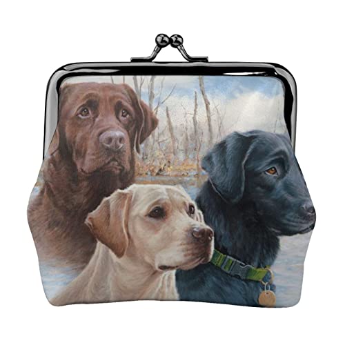 Danlim Damen Leder Münzbörse Vintage Kleine Geldbörse Geldbeutel Bargeld Tasche mit Kiss Lock Labrador Hunde, Schwarz, Einheitsgröße, Neutral von DANLIM