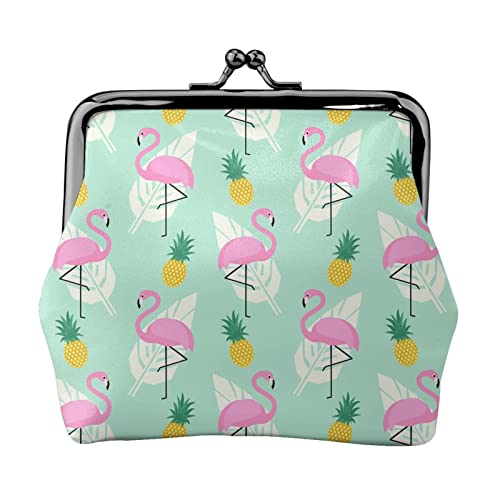 Danlim Mode Leder Münzbörse Vintage Kleine Geldbörse Kartenpaket Bargeld Tasche Rosa Flamingo Ananas, Schwarz, Einheitsgröße, Neutral, Schwarz , Einheitsgröße, Neutral von DANLIM