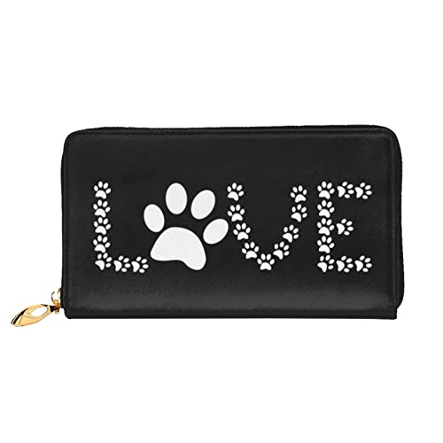 Lover Dog Paw Damen-Geldbörse aus Leder, großes Fassungsvermögen, Kreditkartenhalter, Handgelenkschlaufe, schwarz, Einheitsgröße, Schwarz, Einheitsgröße, Schwarz , Einheitsgröße von DANLIM