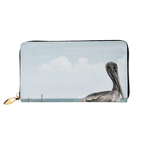 Pelican On Wood Bridge Damen Leder Geldbörse Handtasche Kartentasche Reißverschluss Geldbörse, Schwarz, Einheitsgröße von DANLIM