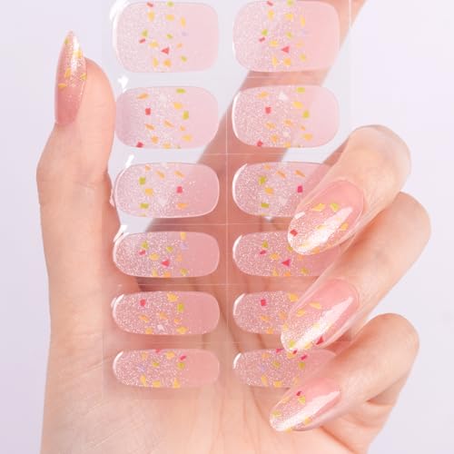 DANNI & TONI 28 Aufkleber, halbgehärtete Gel-Nagellack-Streifen (Dreamscape), transparente Cantaloupe mit feinem Glitzer, UV-/LED-Lampe erforderlich, Salon-Qualität von DANNI & TONI