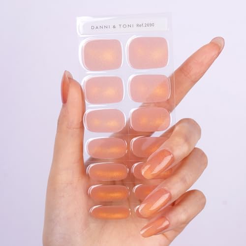 DANNI & TONI Halb ausgehärtete Gel Nagelfolien(Nude Mirage) Nude-Ton Gold-Katzenauge Glänzend Nagelset uv Gel Nagelfolie Nagelsticker Nageldesign Selbstklebend Wraps 28 Aufkleber von DANNI & TONI