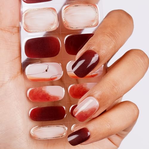 DANNI & TONI Halb ausgehärtete Gel Nagelfolien (Amber Espresso Elegance) braun Farbmischung Goldfolie Glänzend Nagelset uv Gel Nagelfolie Nageldesign Nagelfolie Selbstklebend Wraps 28 Aufkleber von DANNI & TONI