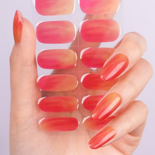 DANNI & TONI Halb ausgehärtete Gel Nagelfolien (Apple Veil) Apfelrot Nagelset uv Gel Nagelfolie Nagelsticker Nageldesign Selbstklebend Wraps 28 Aufkleber von DANNI & TONI