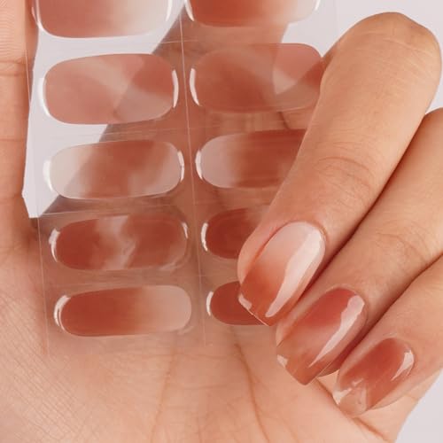 DANNI & TONI Halb ausgehärtete Gel Nagelfolien (Autumn Essence) Braun Verlauf Glänzend Nagelset uv Gel Nagelfolie Nageldesign Nagelfolie Selbstklebend Wraps 28 Aufkleber von DANNI & TONI