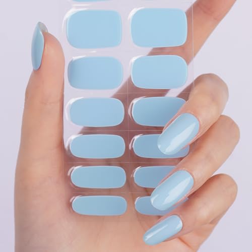 DANNI & TONI Halb ausgehärtete Gel Nagelfolien (Azure Horizon) Babyblau einfarbig Glänzend uv Gel Nagelfolie Nagelsticker Nageldesign Selbstklebend Wraps 28 Aufkleber von DANNI & TONI
