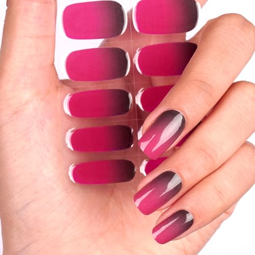 DANNI & TONI Halb ausgehärtete Gel Nagelfolien (Berry Ombre) Schwarz-Rosa Verlauf Glänzend Nagelset uv Gel Nagelfolie Nageldesign Nagelfolie Selbstklebend Wraps 28 Aufkleber von DANNI & TONI