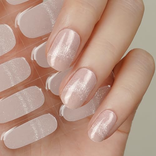 DANNI & TONI Halb ausgehärtete Gel Nagelfolien (Blush Cascade) hellrosa Katzenauge Glänzend Nagelset uv Gel Nagelfolie Nageldesign Nagelfolie Selbstklebend Wraps 28 Aufkleber von DANNI & TONI