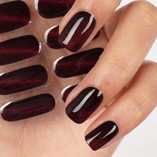 DANNI & TONI Halb ausgehärtete Gel Nagelfolien (Bonfire Night) dunkelrot Katzenauge Glänzend Nagelset uv Gel Nagelfolie Nageldesign Nagelfolie Selbstklebend Wraps 28 Aufkleber von DANNI & TONI