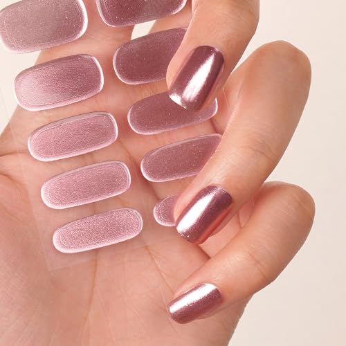 DANNI & TONI Halb ausgehärtete Gel Nagelfolien (Champagne Shine) Rosa Spiegel Glänzend Nagelset uv Gel Nagelfolie Nageldesign Nagelfolie Selbstklebend Wraps 28 Aufkleber von DANNI & TONI