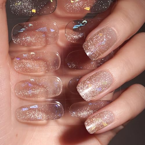 DANNI & TONI Halb ausgehärtete Gel Nagelfolien (Chandelier) golden Zellophan Katzenauge Glänzend uv Gel Nagelfolie Nageldesign Nagelfolie Selbstklebend Wraps 28 Aufkleber von DANNI & TONI