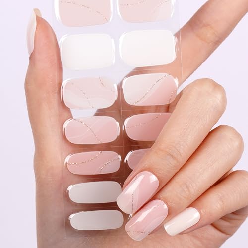 DANNI & TONI Halb ausgehärtete Gel Nagelfolien (Cherished Elegance) Rosé-Nude Goldfolien-Linien Glänzend Nagelset uv Gel Nagelfolie Nagelsticker Selbstklebend Wraps 28 Aufkleber von DANNI & TONI