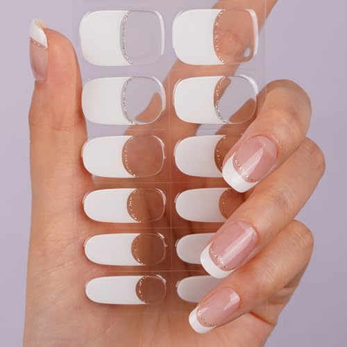 DANNI & TONI Halb ausgehärtete Gel Nagelfolien (Chic Line) Weiß-transparent French Goldkante uv Gel Nagelfolie Nagelsticker Nageldesign Selbstklebend Wraps 28 Aufkleber von DANNI & TONI