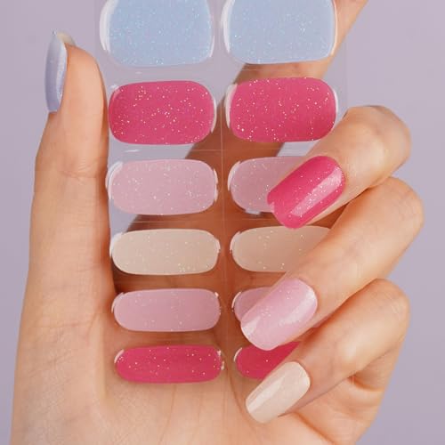 DANNI & TONI Halb ausgehärtete Gel Nagelfolien (ChromaGlam) Bonbonfarben Dopamin Blendung Glänzend Nagelset uv Gel Nagelfolie Nageldesign Nagelfolie Selbstklebend Wraps 28 Aufkleber von DANNI & TONI