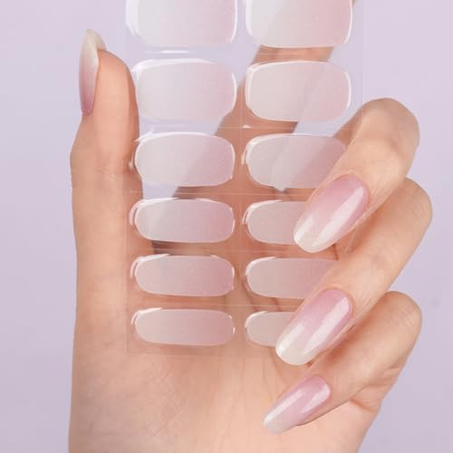 DANNI & TONI Halb ausgehärtete Gel Nagelfolien (Cloud Halo) Zartrosa Ombré Feiner Glitzer uv Gel Nagelfolie Nagelsticker Nageldesign Selbstklebend Wraps 28 Aufkleber von DANNI & TONI