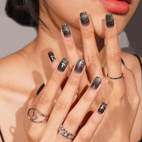 DANNI & TONI Halb ausgehärtete Gel Nagelfolien (Cosmic Glamour) Schwarzes Katzenauge Silberprägung Glänzend Nagelset uv Gel Nagelfolie Nageldesign Nagelfolie Selbstklebend Wraps 28 Aufkleber von DANNI & TONI