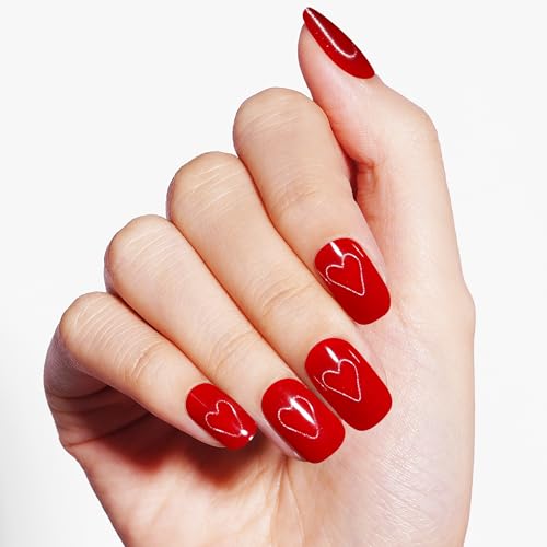 DANNI & TONI Halb ausgehärtete Gel Nagelfolien (Crimson Heart) Rot Herz Katzenauge Nagelset uv Gel Nagelfolie Nagelsticker Nageldesign Selbstklebend Wraps 28 Aufkleber von DANNI & TONI