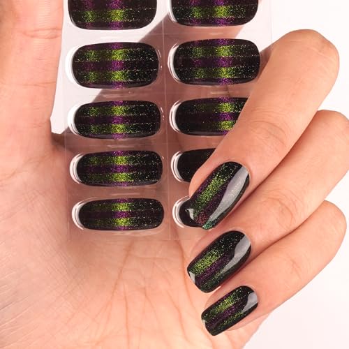 DANNI & TONI Halb ausgehärtete Gel Nagelfolien (Dark Allure) Senkrechte Linien Katzenauge Glänzend Nagelset uv Gel Nagelfolie Nageldesign Nagelfolie Selbstklebend Wraps 28 Aufkleber von DANNI & TONI