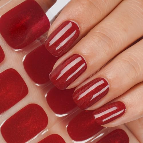 DANNI & TONI Halb ausgehärtete Gel Nagelfolien (Garnet Gaze) scarlet Katzenauge Glänzend Nagelset uv Gel Nagelfolie Nageldesign Nagelfolie Selbstklebend Wraps 28 Aufkleber von DANNI & TONI