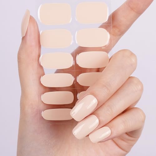 DANNI & TONI Halb ausgehärtete Gel Nagelfolien (Gentle Nude) Nackt einfarbig Glänzend Nagelset uv Gel Nagelfolie Nagelsticker Nageldesign Selbstklebend Wraps 28 Aufkleber von DANNI & TONI