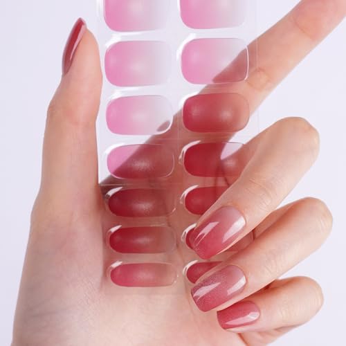 DANNI & TONI Halb ausgehärtete Gel Nagelfolien (Gloss Crush) Rotverlauf Silberner Katzenaugen-Effekt uv Gel Nagelfolie Nagelsticker Nageldesign Selbstklebend Wraps 28 Aufkleber von DANNI & TONI