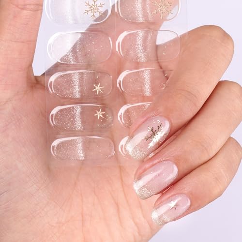 DANNI & TONI Halb ausgehärtete Gel Nagelfolien (Golden Frost) Durchsichtiges Schneeflocken-Katzenauge Glänzend Nagelset uv Gel Nagelfolie Nageldesign Nagelfolie Selbstklebend Wraps 28 Aufkleber von DANNI & TONI