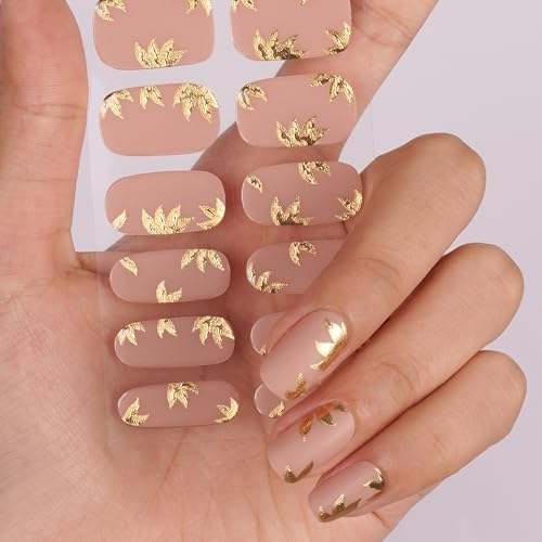 DANNI & TONI Halb ausgehärtete Gel Nagelfolien (Golden Leaves) Goldene Blätter matt Nagelset uv Gel Nagelfolie Nageldesign Nagelfolie Selbstklebend Wraps 28 Aufkleber von DANNI & TONI