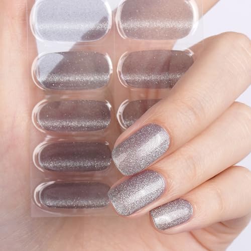 DANNI & TONI Halb ausgehärtete Gel Nagelfolien (Lakeside Shimmer) Hellblau Transparent Katzenauge Glänzend Nagelset uv Gel Nageldesign Selbstklebend Wraps 28 Aufkleber von DANNI & TONI