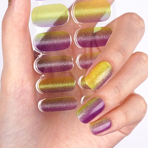 DANNI & TONI Halb ausgehärtete Gel Nagelfolien (Lavender Breeze) Grün und lila Katzenauge Verlauf Glänzend Nagelset uv Gel Nagelfolie Nageldesign Nagelfolie Selbstklebend Wraps 28 Aufkleber von DANNI & TONI