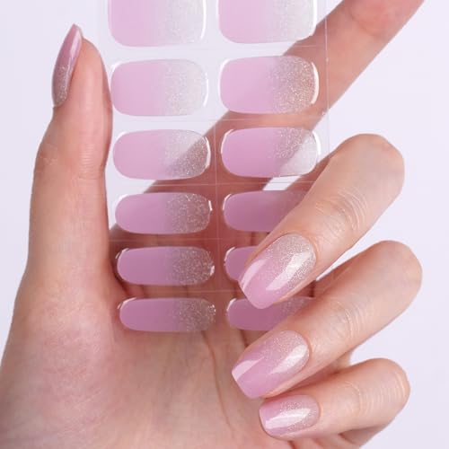 DANNI & TONI Halb ausgehärtete Gel Nagelfolien (Lilac Sheen) Lila Transparenter Verlauf Silber-Glitzer uv Gel Nagelfolie Nagelsticker Nageldesign Selbstklebend Wraps 28 Aufkleber von DANNI & TONI