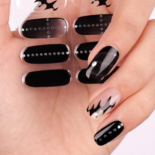 DANNI & TONI Halb ausgehärtete Gel Nagelfolien (Midnight Eclipse) Schwarz Silberne Punkte Silberfolie Glänzend Nagelset uv Gel Nagelfolie Nageldesign Nagelfolie Selbstklebend Wraps 28 Aufkleber von DANNI & TONI