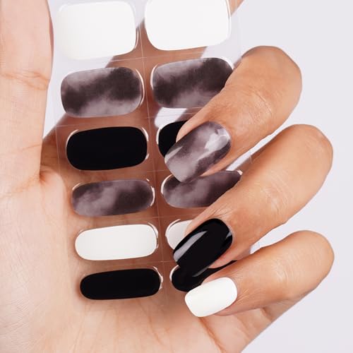 DANNI & TONI Halb ausgehärtete Gel Nagelfolien (Monochrome Marble Chic) Schwarz-Weiß-Überblendung Nagelset uv Gel Nagelfolie Nageldesign Nagelfolie Selbstklebend Wraps 28 Aufkleber von DANNI & TONI