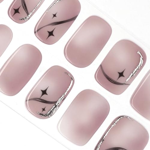 DANNI & TONI Halb ausgehärtete Gel Nagelfolien (Nebula) Hellbraun Schwarze Linie Stern Silberfolie Farbmischung uv Gel Nagelfolie Aufkleber Nagelsticker Nageldesign Selbstklebend Wraps 28 Aufkleber von DANNI & TONI