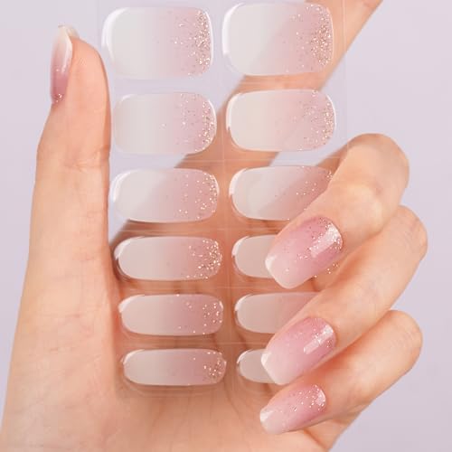 DANNI & TONI Halb ausgehärtete Gel Nagelfolien (Pale Glint) Ombré in Rosa und Weiß, Goldener Schimmer uv Gel Nagelfolie Nagelsticker Nageldesign Selbstklebend Wraps 28 Aufkleber von DANNI & TONI