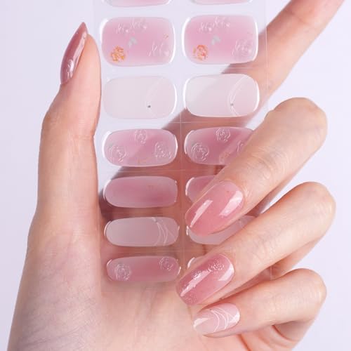 DANNI & TONI Halb ausgehärtete Gel Nagelfolien (Petal Kiss) Rosa-Verwaschen 3D-Blumen Nagelset uv Gel Nagelfolie Nagelsticker Nageldesign Selbstklebend Wraps 28 Aufkleber von DANNI & TONI