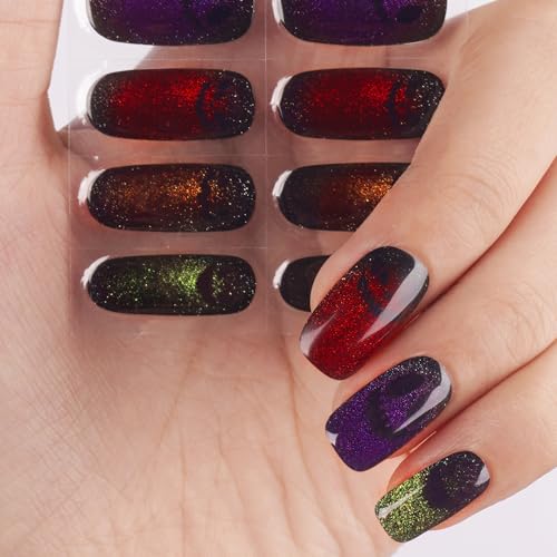 DANNI & TONI Halb ausgehärtete Gel Nagelfolien (Spooky Night) Bunt Katzenaugen Geistergesichter Halloween Glänzend Nagelset uv Gel Nagelfolie Nageldesign Nagelfolie Selbstklebend Wraps 28 Aufkleber von DANNI & TONI